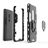 Sunny Fashion Dual Layer Hybrid Shock Proof Ring Holder Hard Carbon Soft Silicon Camera Bumper Armor Back Case Cover for Vivo V17 Pro - Black-thumb3