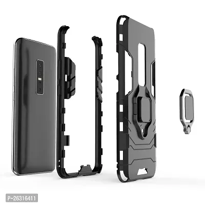 Sunny Fashion Dual Layer Hybrid Shock Proof Ring Holder Hard Carbon Soft Silicon Camera Bumper Armor Back Case Cover for Vivo V17 Pro - Black-thumb4