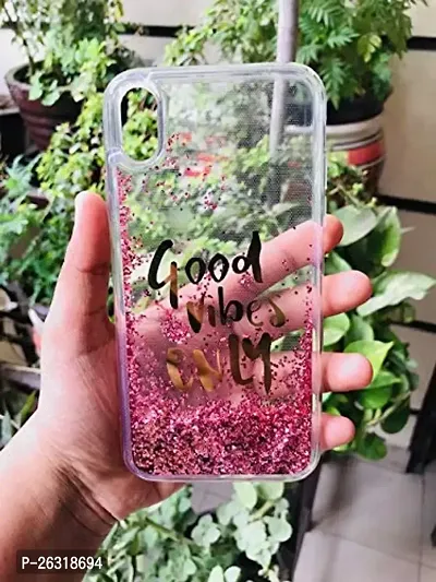 SUNNY FASHION Good Vibes Only Designer Quicksand Moving Liquid Floating Waterfall Girls Soft TPU Mobile Back Case Cover Compatible for iPhone XR (Running Glitter Sparkle Pink)-thumb0