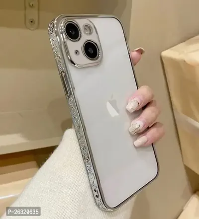 SUNNY FASHION Shockproof Transparent Silicone Back Cover Case Compatible with iPhone 13 (Silver)-thumb0