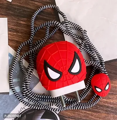 Sunny Fashion Compatible with Compatible iPhone Charger Case Cover | Cartoon Character Silicon Charger Case Cover for 18-20W 360 Degree Full Protection Cover (Spider Red) (with Wire Cover)-thumb0