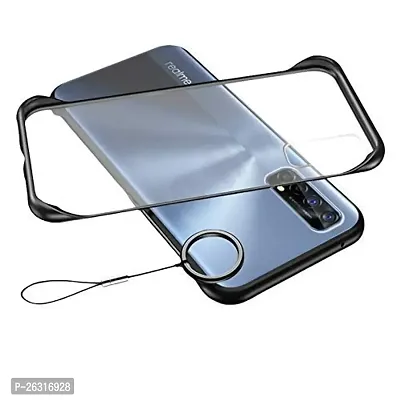 SUNNY FASHION Stylish Back Cover for Realme 7 Pro Ultra Slim Frameless Hard Mate PC Cover Transparent Matte Phone Case with Finger Ring Back Case Cover for Realme 7 Pro - Black