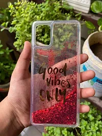 SUNNY FASHION Good Vibes Only Designer Quicksand Moving Liquid Floating Waterfall Girls Soft TPU Transparent Mobile Back Case Cover for Samsung Galaxy A51 (Running Glitter Sparkle Red)-thumb3
