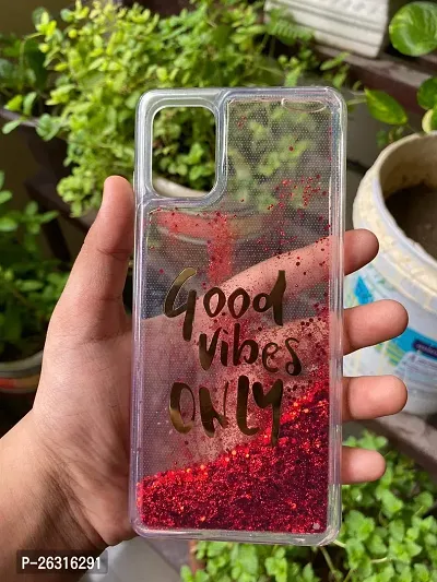 SUNNY FASHION Good Vibes Only Designer Quicksand Moving Liquid Floating Waterfall Girls Soft TPU Transparent Mobile Back Case Cover for Samsung Galaxy A51 (Running Glitter Sparkle Red)-thumb4