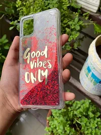 SUNNY FASHION Good Vibes Only Designer Quicksand Moving Liquid Floating Waterfall Girls Soft TPU Transparent Mobile Back Case Cover for Samsung Galaxy A51 (Running Glitter Sparkle Red)-thumb2