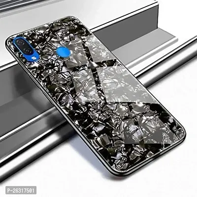 SUNNY FASHION Back Cover for Samsung Galaxy M20 Marble Finish Glass for Samsung Galaxy M20 - Black