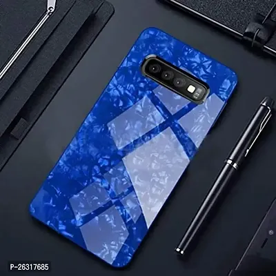 Sunny Fashion Luxury Marble Pattern Tempered Glass Back Case Cover for Samsung Galaxy S10 - Blue