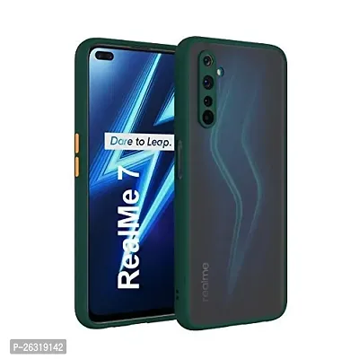 SUNNY FASHION Hard Matte Finish Smoke Case with Soft Side Frame Fit Protective Back Case Cover for Realme 7 [Translucent Ant-Slip Matte] Smoke Dark Green