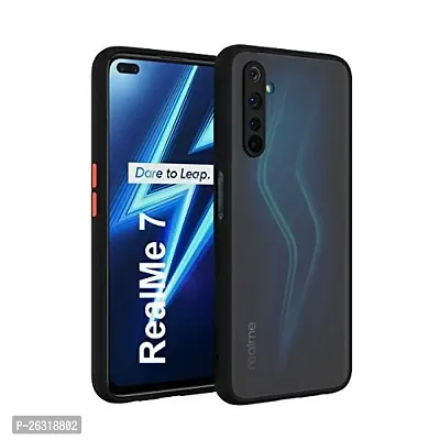 SUNNY FASHION Hard Matte Finish Smoke Case with Soft Side Frame Fit Protective Back Case Cover for Realme 7 [Translucent Ant-Slip Matte] Smoke Black-thumb0