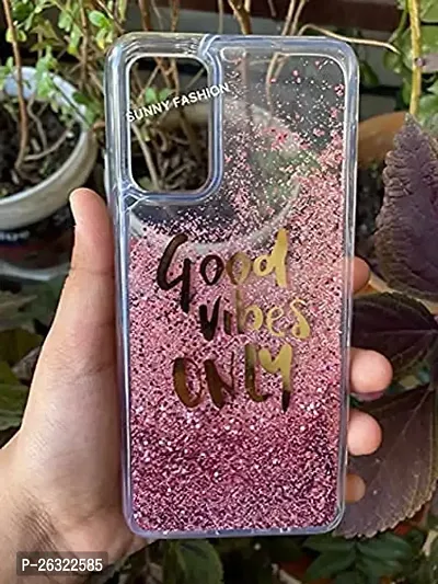 Sunny Fashion Good Vibes Only Designer Quicksand Moving Liquid Floating Waterfall Girls Soft TPU Mobile Back Cover for Vivo V21 5G (Running Glitter Sparkle Pink)