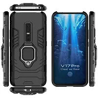 Sunny Fashion Dual Layer Hybrid Shock Proof Ring Holder Hard Carbon Soft Silicon Camera Bumper Armor Back Case Cover for Vivo V17 Pro - Black-thumb2