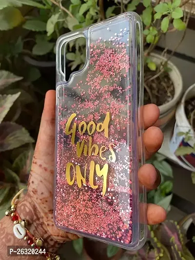 SUNNY FASHION Good Vibes Only Designer Quicksand Moving Liquid Floating Waterfall Girls Soft TPU Mobile Back Cover for Samsung Galaxy M12 / F12 / A12 (Running Glitter Sparkle Pink)-thumb2