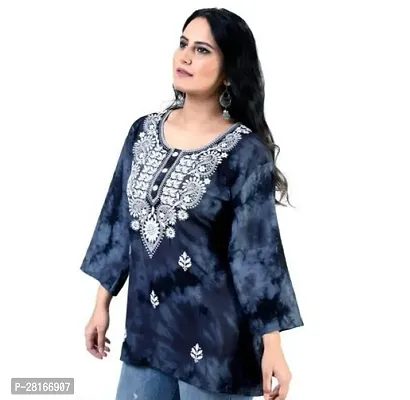 Stylish Navy Blue Rayon Chikankari Kurta For Women-thumb0