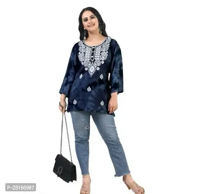 Stylish Navy Blue Rayon Chikankari Kurta For Women-thumb4