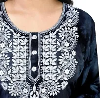 Stylish Navy Blue Rayon Chikankari Kurta For Women-thumb1