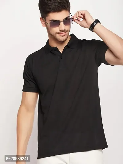 Reliable Black Cotton Blend Solid Polos For Men-thumb3