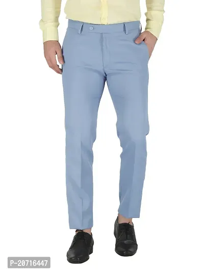 Stylish Blue Cotton Blend Solid Trouser For Men