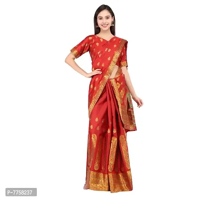 617nx Women's Assamese Weaving Silk Mekhela Chador Saree (Red)-thumb5