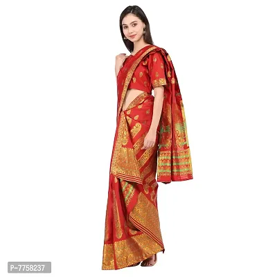 617nx Women's Assamese Weaving Silk Mekhela Chador Saree (Red)-thumb4