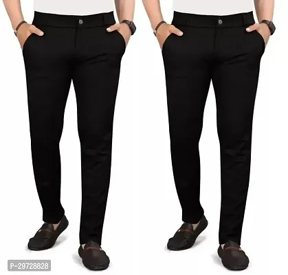 Pack of 2 Men Viscose Slim Fit Men's Casual Trousers Multicolor(Black)