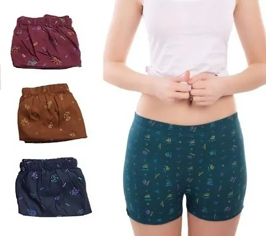 RM Women Pure Cotton Printed Boy Short Panties Underwear (Multicolor, S) (Pack of 4)