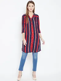 Women Multicoloured Stripe Printed Long Crepe Tunic-thumb1