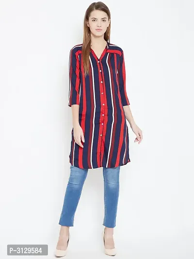 Women Multicoloured Stripe Printed Long Crepe Tunic-thumb2