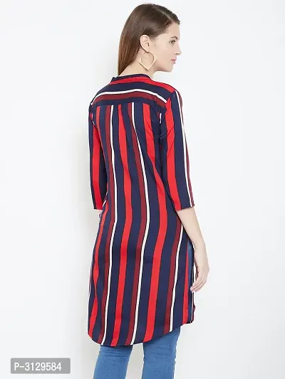 Women Multicoloured Stripe Printed Long Crepe Tunic-thumb3