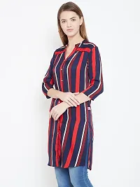 Women Multicoloured Stripe Printed Long Crepe Tunic-thumb3