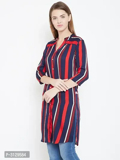 Women Multicoloured Stripe Printed Long Crepe Tunic-thumb4