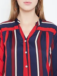 Women Multicoloured Stripe Printed Long Crepe Tunic-thumb4