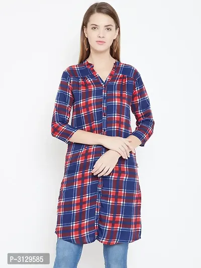 Women Multicolour Checked Long Crepe Tunic-thumb0