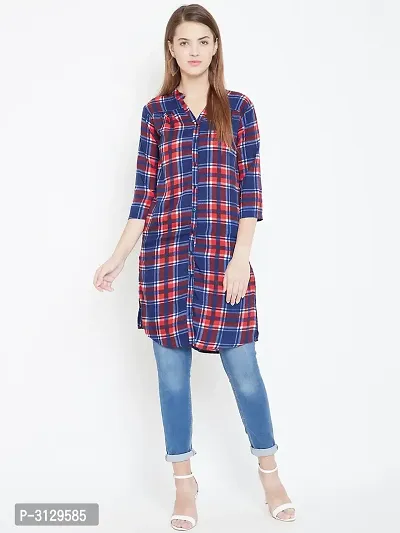 Women Multicolour Checked Long Crepe Tunic-thumb2