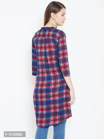 Women Multicolour Checked Long Crepe Tunic-thumb3