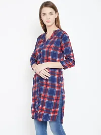 Women Multicolour Checked Long Crepe Tunic-thumb3