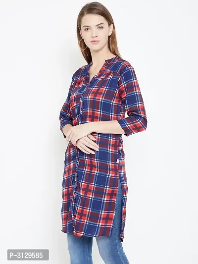 Women Multicolour Checked Long Crepe Tunic-thumb4