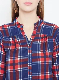 Women Multicolour Checked Long Crepe Tunic-thumb4