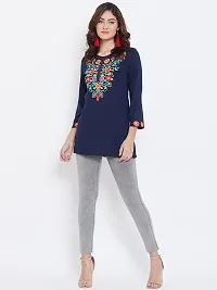 Navy Blue Embroidered Viscose Rayon Top-thumb2