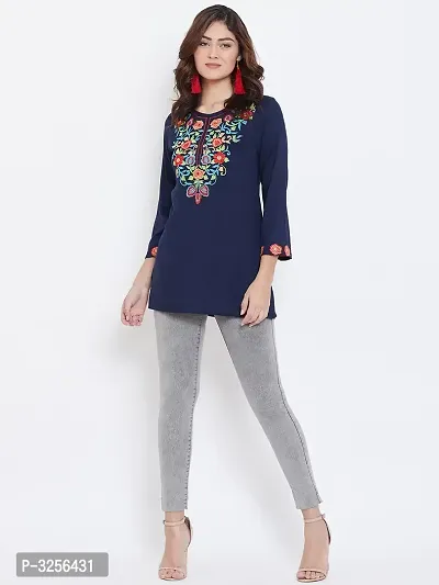 Navy Blue Embroidered Viscose Rayon Top-thumb3