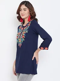 Navy Blue Embroidered Viscose Rayon Top-thumb3