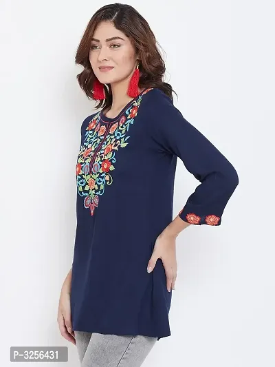 Navy Blue Embroidered Viscose Rayon Top-thumb4