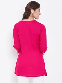 Women's Embroidered Pink Viscose Rayon Above Knee Length Top-thumb1