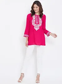 Women's Embroidered Pink Viscose Rayon Above Knee Length Top-thumb2