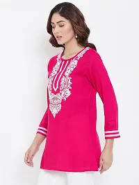 Women's Embroidered Pink Viscose Rayon Above Knee Length Top-thumb3