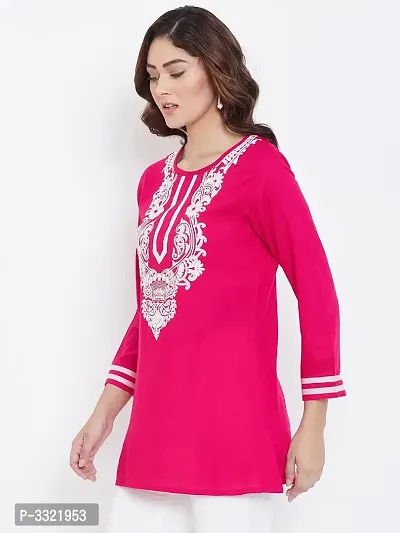 Women's Embroidered Pink Viscose Rayon Above Knee Length Top-thumb4