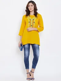 Yellow Embroidered Viscose Rayon Top For Women's-thumb2