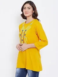 Yellow Embroidered Viscose Rayon Top For Women's-thumb3