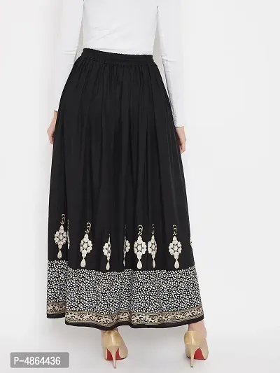Trendy Black Printed Rayon Skirt For Women-thumb2