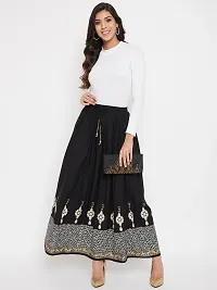 Trendy Black Printed Rayon Skirt For Women-thumb2