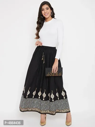 Trendy Black Printed Rayon Skirt For Women-thumb3